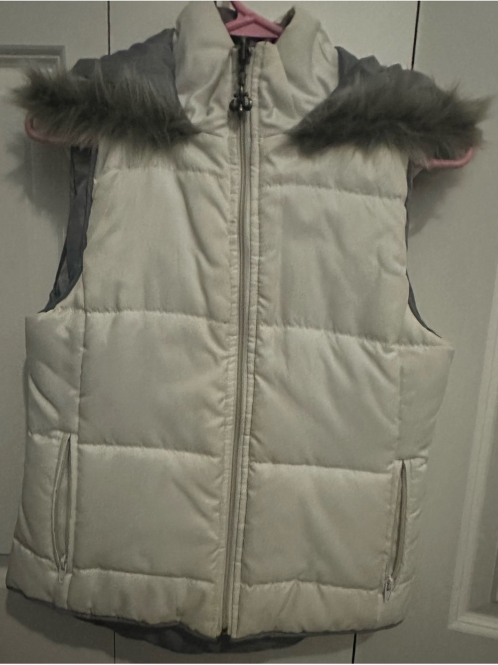 refuge Cream Puffer Vest with Faux Fur Trim
